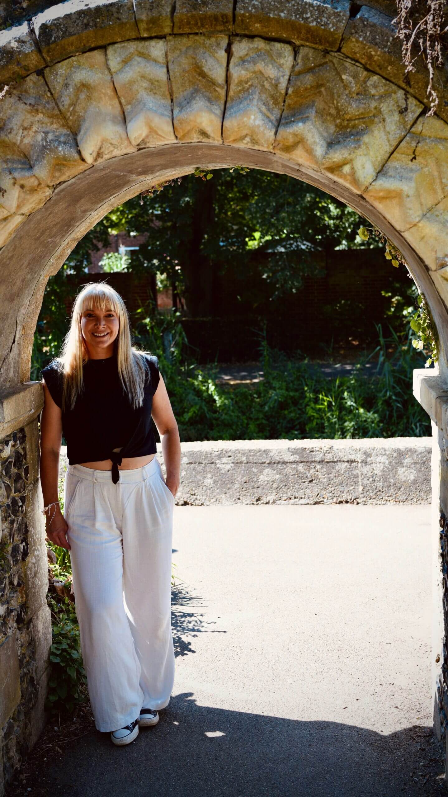 Becky Stone ADHD Therapist Canterbury Therapist Becky Stone standing outdoors, providing ADHD and menopause therapy in Canterbury